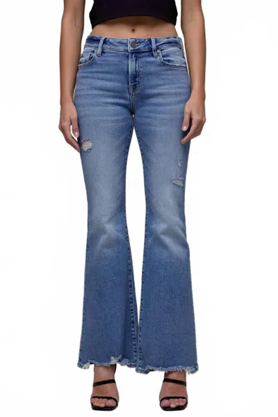 Hidden Happi Mid Rise Flare Jean In Medium Light Wash In Blue