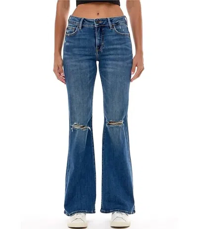 Hidden Happi Mid Rise Flare Jeans In Dark Wash In Blue