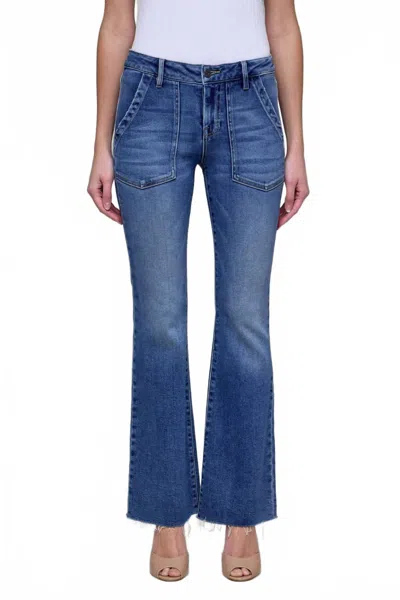 Hidden Happi Mid-rise Flare Jeans In Medium Dark In Blue