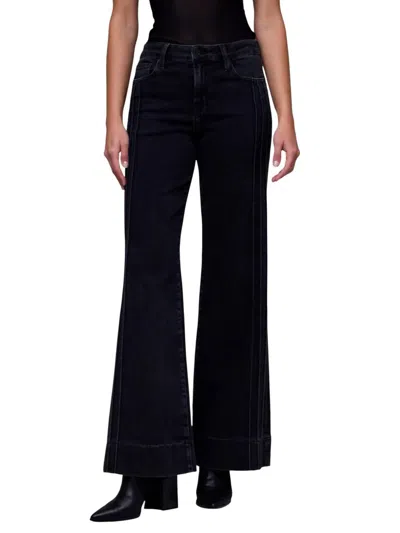 Hidden Happi Mid Rise Flare Jeans With Pintucks In Charcoal In Blue