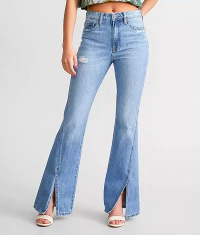 Hidden Happi Split Flare Jeans In Medium Wash In Blue