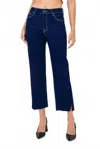 Hidden Hem Slit Cropped Jeans In Dark Denim In Blue