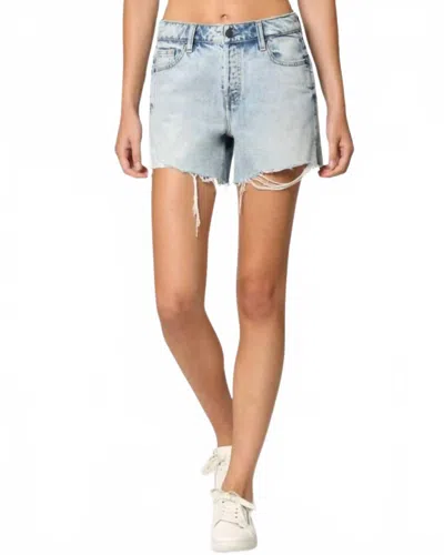 Hidden Hi-rise Side Slit Mom Short In Light Denim In Blue