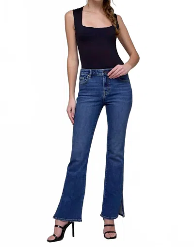 Hidden High Rise Clean Side Slit Bootcut Jeans In Dark Wash In Blue