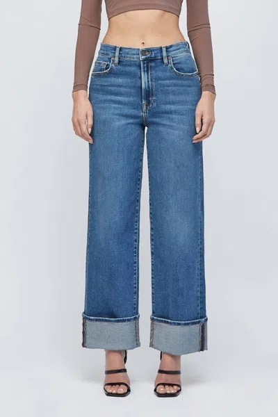 Hidden High Rise Cuffed Denim Jeans In Dark Wash In Blue