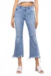 Hidden High Rise Super Fray Crop Flare Jean In Light Blue In Blue
