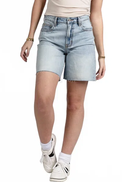 Hidden High Waist Bermuda Shorts In Light Wash In Blue