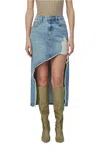 Hidden Jagger Distressed Maxi Skirt In Denim In Multi