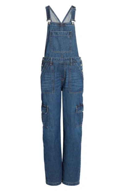 Hidden Jeans Baggy Denim Cargo Overalls In Dark Wash