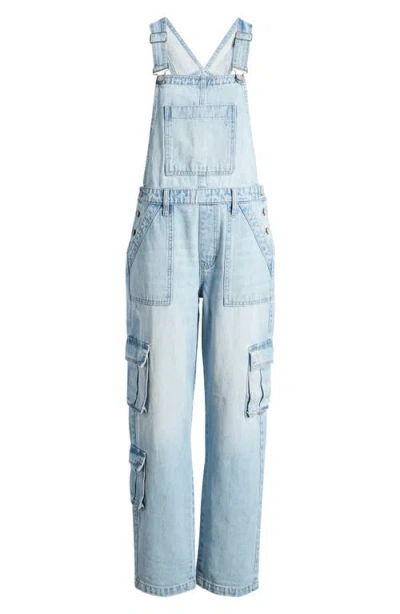 Hidden Jeans Baggy Denim Cargo Overalls In Light Wash