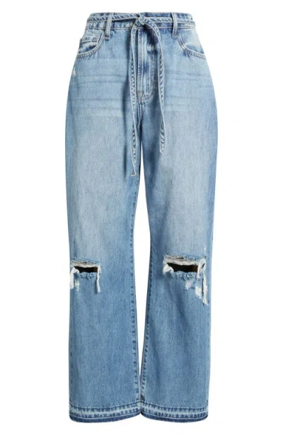 Hidden Jeans Belted Ripped Straight Leg Jeans In Blue