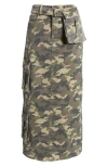 Hidden Jeans Camo Cargo Denim Maxi Skirt In Olive