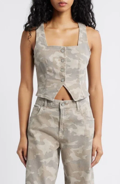 Hidden Jeans Camo Print Denim Vest In Gray