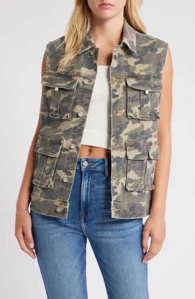 Hidden Jeans Camo Print Oversize Cargo Vest In Olive