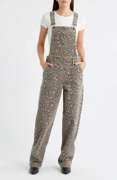 Hidden Jeans Cheetah Print Baggy Overalls In Brown