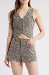 Hidden Jeans Cheetah Print Crop Denim Vest In Khaki