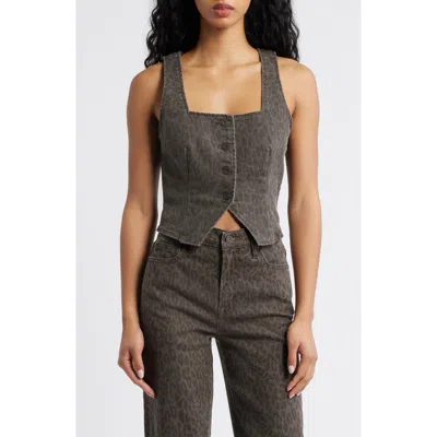 Hidden Jeans Cheetah Print Denim Vest In Brown