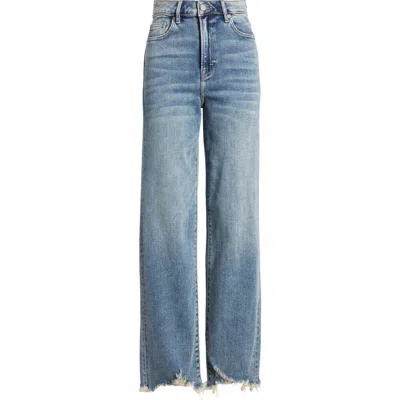 Hidden Jeans Chewed Hem High Waist Wide Leg Jeans In Medium Wash