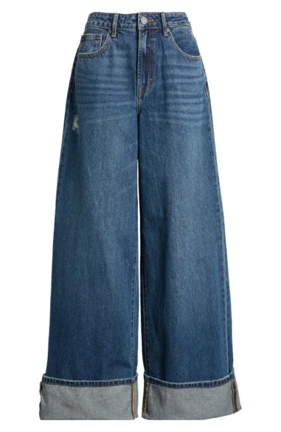 Hidden Jeans Classic Cuff Wide Leg Jeans In Dark Wash