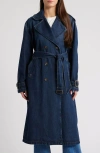 Hidden Jeans Classic Denim Trench Coat In Dark Wash
