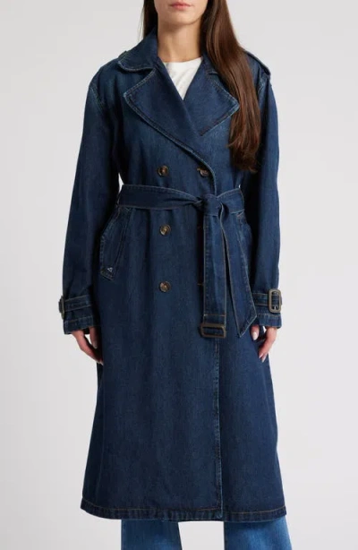 Hidden Jeans Classic Denim Trench Coat In Dark Wash