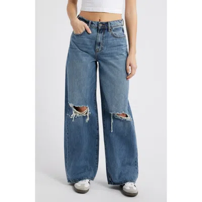 Hidden Jeans Classic High Waist Distressed Wide Leg Jeans In Med Wash