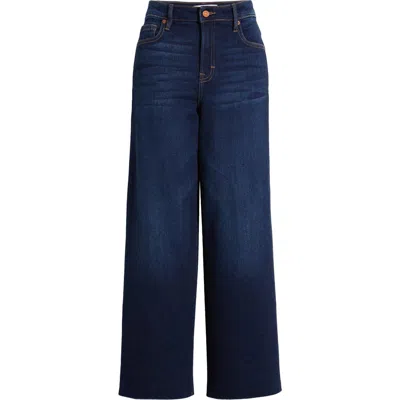 Hidden Jeans Clean Stretch Raw Hem Wide Leg Jeans In Dark Wash