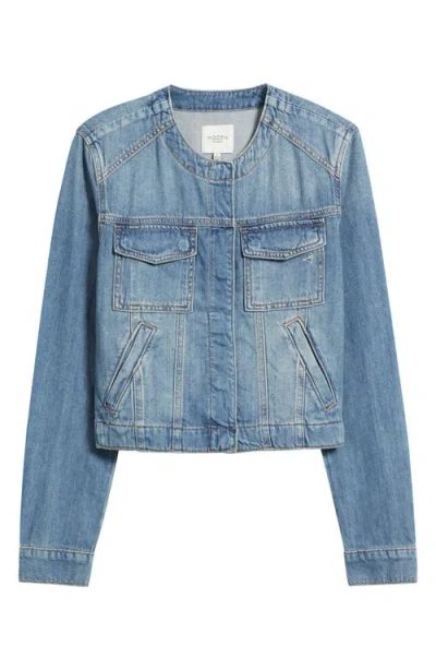 Hidden Jeans Collarless Denim Trucker Jacket In Blue