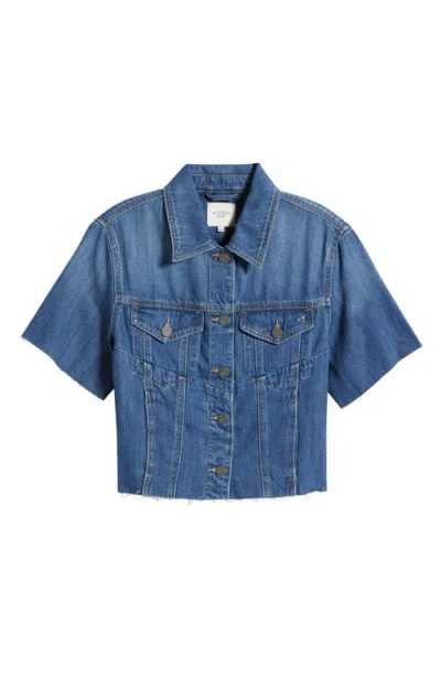 Hidden Jeans Crop Denim Shirt In Dark Wash