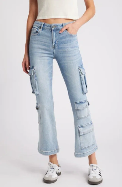 Hidden Jeans Crop Flare Cargo Jeans In Medium Wash