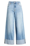 Hidden Jeans Cuffed High Waist Ankle Wide Leg Jeans In Blue
