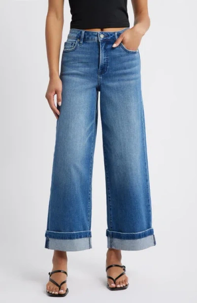 Hidden Jeans Cuffed High Waist Ankle Wide Leg Jeans In Blue