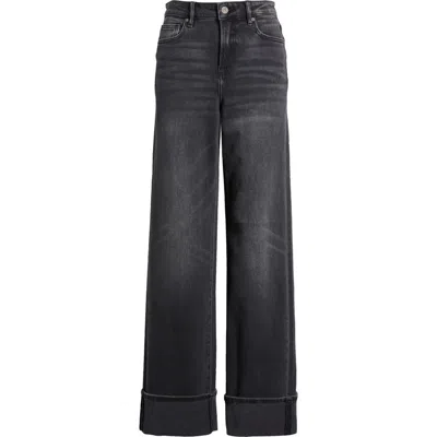 Hidden Jeans Cuffed High Waist Dad Jeans In Dark Grey