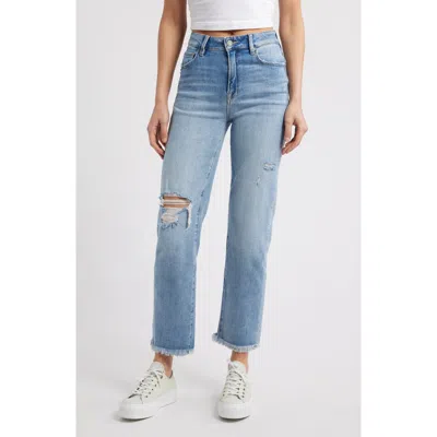 Hidden Jeans Distressed Fray Hem Straight Leg Jeans In Med Wash