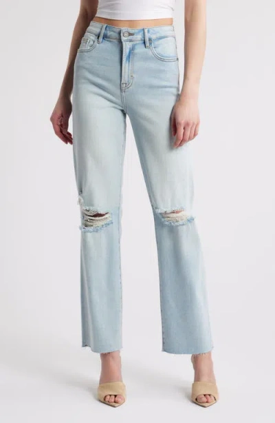 Hidden Jeans Distressed High Waist Raw Hem Wide Leg Jeans In Light Wash