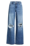 Hidden Jeans Distressed Mid Rise Wide Leg Jeans In Blue