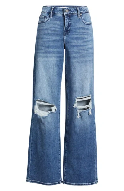 Hidden Jeans Distressed Mid Rise Wide Leg Jeans In Blue