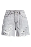 Hidden Jeans Distressed Raw Hem Side Slit Denim Shorts In Grey