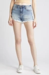 HIDDEN JEANS HIDDEN JEANS DISTRESSED SIDE ZIP FRINGE DENIM SHORTS