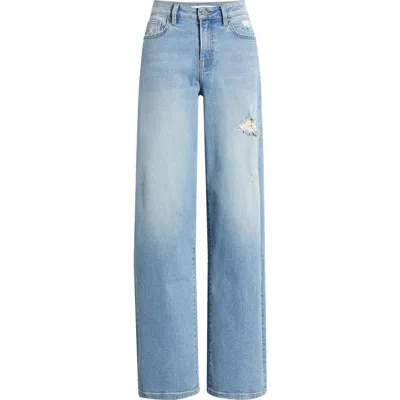 Hidden Jeans Distressed Straight Leg Dad Jeans In Medium Wash