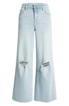 Hidden Jeans Distressed Super Wide Leg Jeans In Light Wash