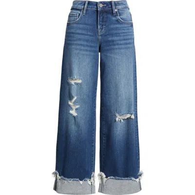 Hidden Jeans Distressted Cuff Wide Leg Jeans In Blue