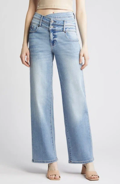 Hidden Jeans Double Crossover High Waist Wide Leg Jeans In Medium Wash