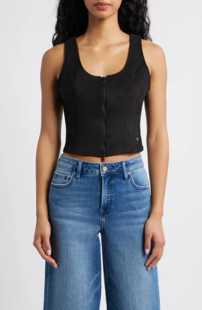 Hidden Jeans Faux Sude Bodycon Front Zip Vest In Black