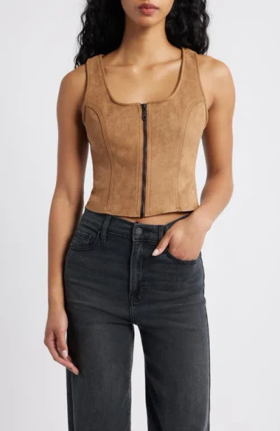 Hidden Jeans Faux Suede Fitted Vest In Brown