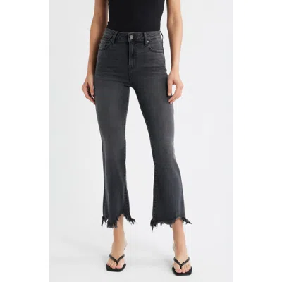 Hidden Jeans Fray Hem Crop Flare Jeans In Black