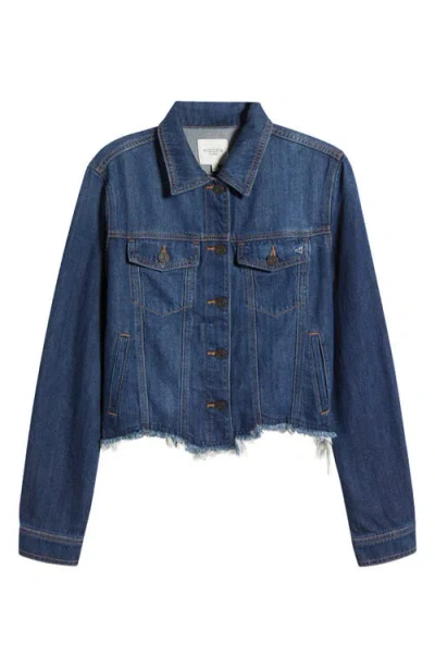Hidden Jeans Frayed Denim Crop Jacket In Dark Wash