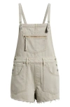 Hidden Jeans Frayed Hem Short Overalls In Neutral