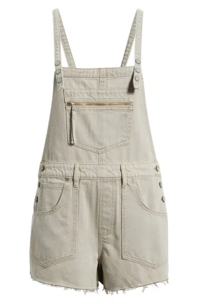 Hidden Jeans Frayed Hem Short Overalls In Neutral