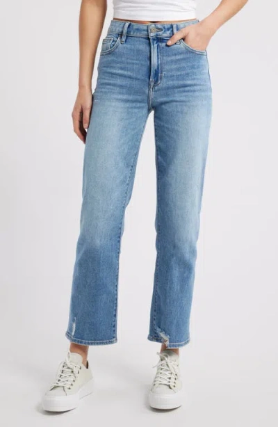Hidden Jeans Frayed Hem Straight Leg Jeans In Med Wash